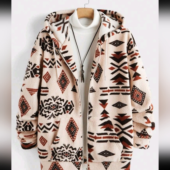 Men's Loose Fit Graphic Print Drop Shoulder Hooded Casual Jacket - Picture 5 of 5